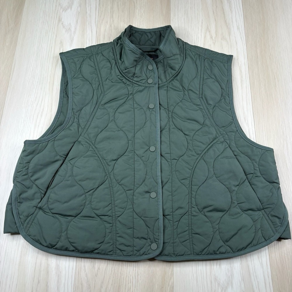 Quince Featherless Quilted Puffer Vest Green Onion Quilt Mock Neck Womens XL